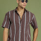 Men's Striped Cotton Casual Shirt ( RDSH 003Brown )
