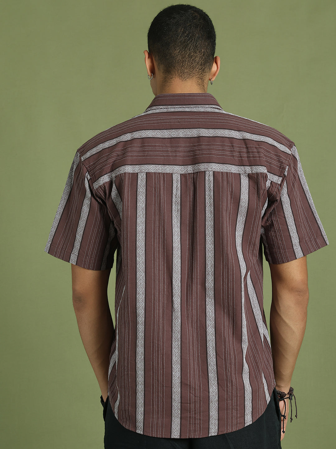 Men's Striped Cotton Casual Shirt ( RDSH 003Brown )