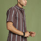 Men's Striped Cotton Casual Shirt ( RDSH 003Brown )