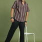 Men's Striped Cotton Casual Shirt ( RDSH 003Brown )