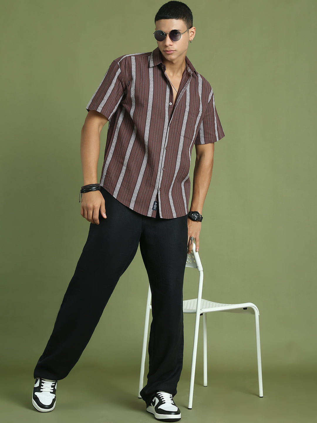 Men's Striped Cotton Casual Shirt ( RDSH 003Brown )