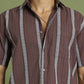 Men's Striped Cotton Casual Shirt ( RDSH 003Brown )