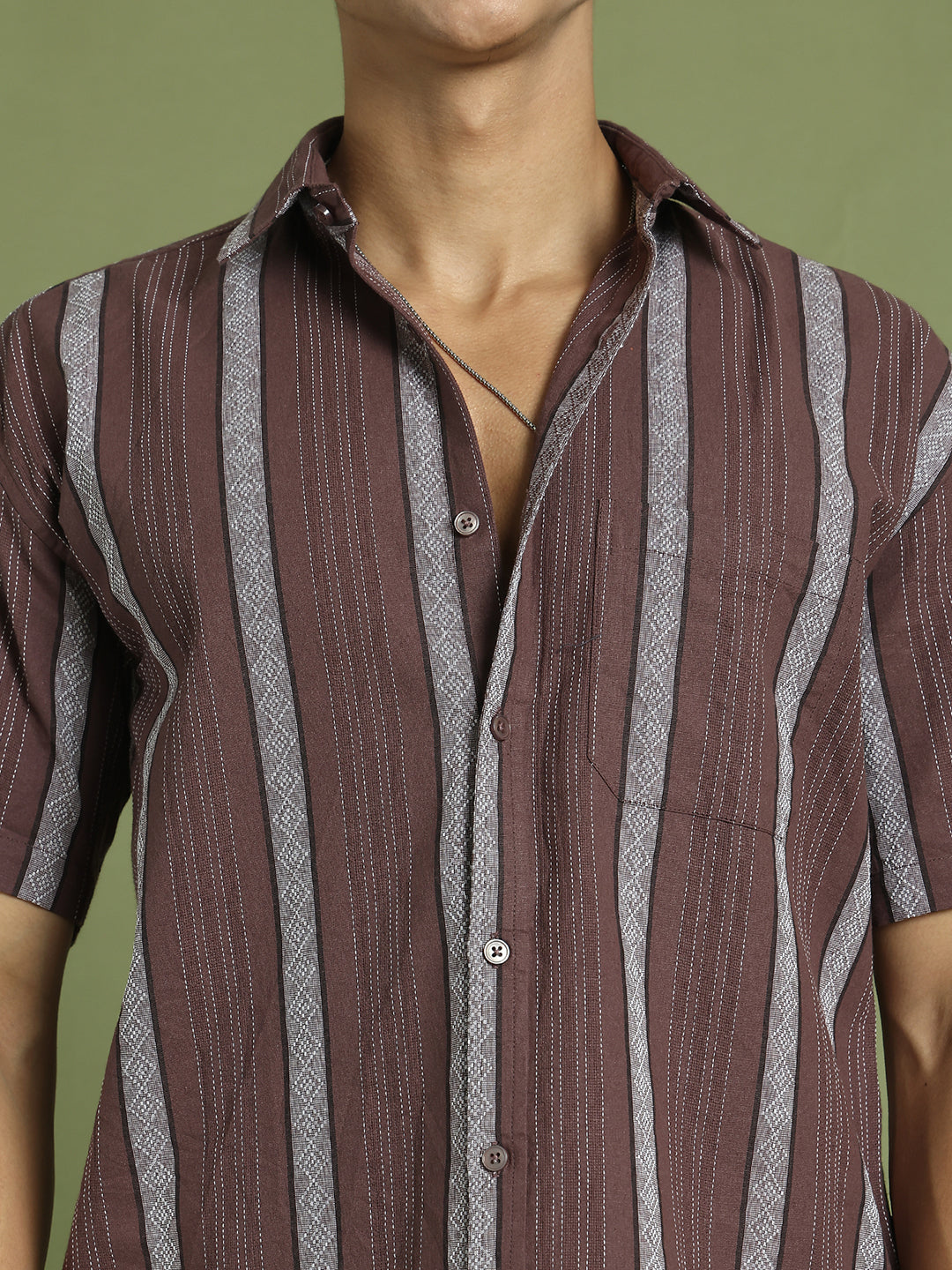 Men's Striped Cotton Casual Shirt ( RDSH 003Brown )