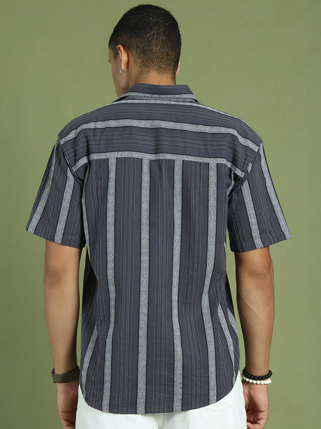 Men's Striped Cotton Casual Shirt ( RDSH 003Grey )