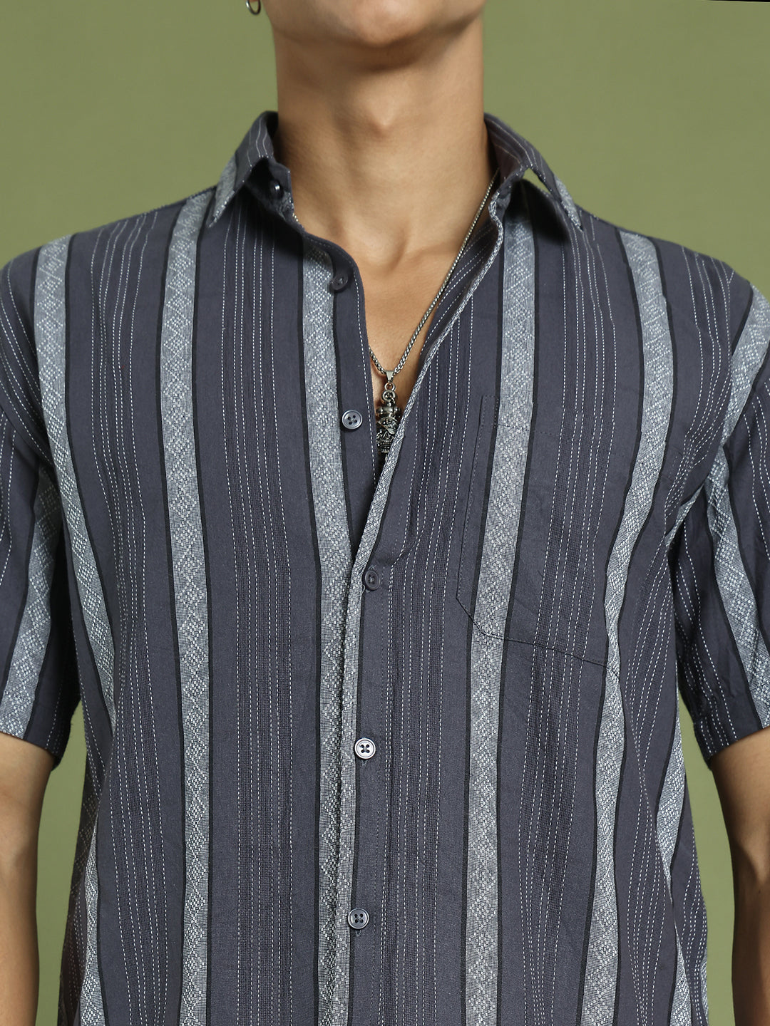Men's Striped Cotton Casual Shirt ( RDSH 003Grey )