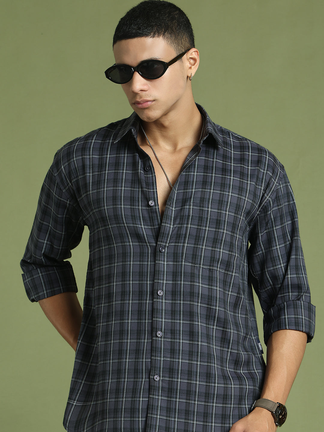 Men's Checked Casual Shirt ( RDSH 004Grey )