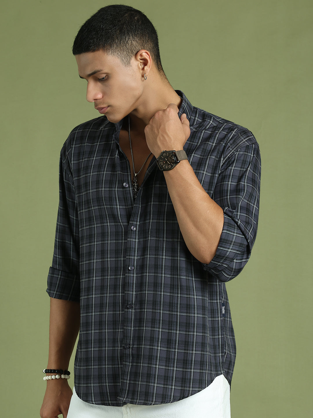 Men's Checked Casual Shirt ( RDSH 004Grey )