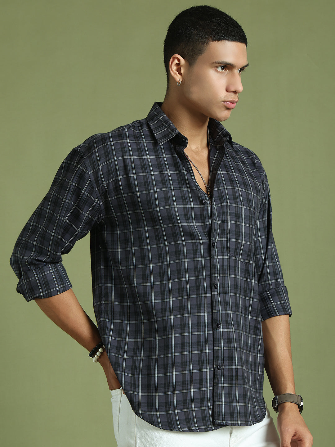 Men's Checked Casual Shirt ( RDSH 004Grey )