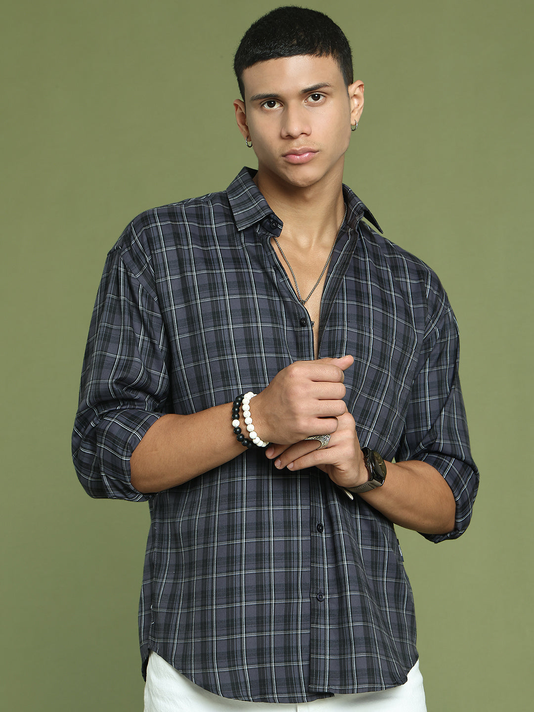 Men's Checked Casual Shirt ( RDSH 004Grey )