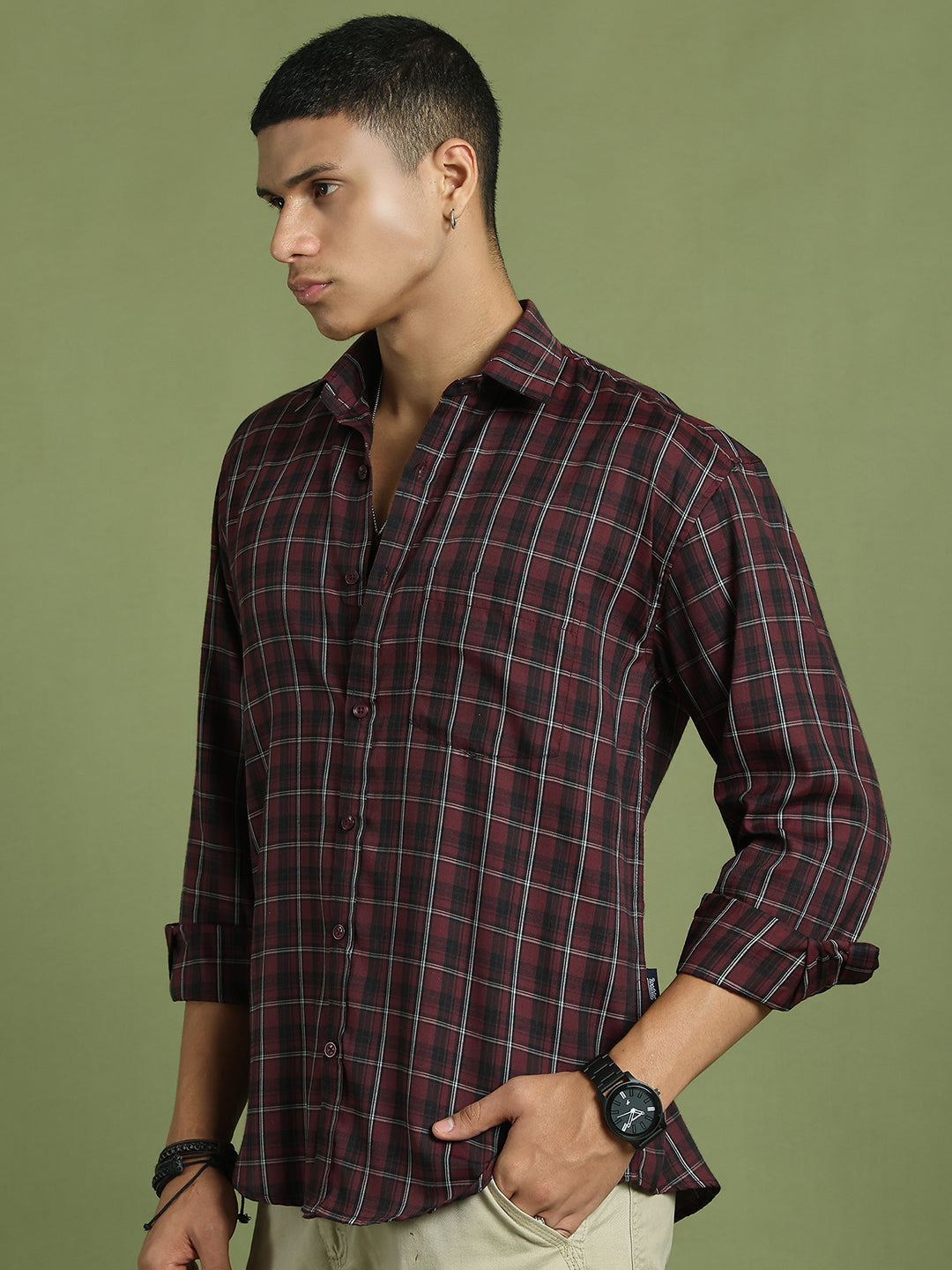 Men's Checked Casual Shirt ( RDSH 004Maroon )