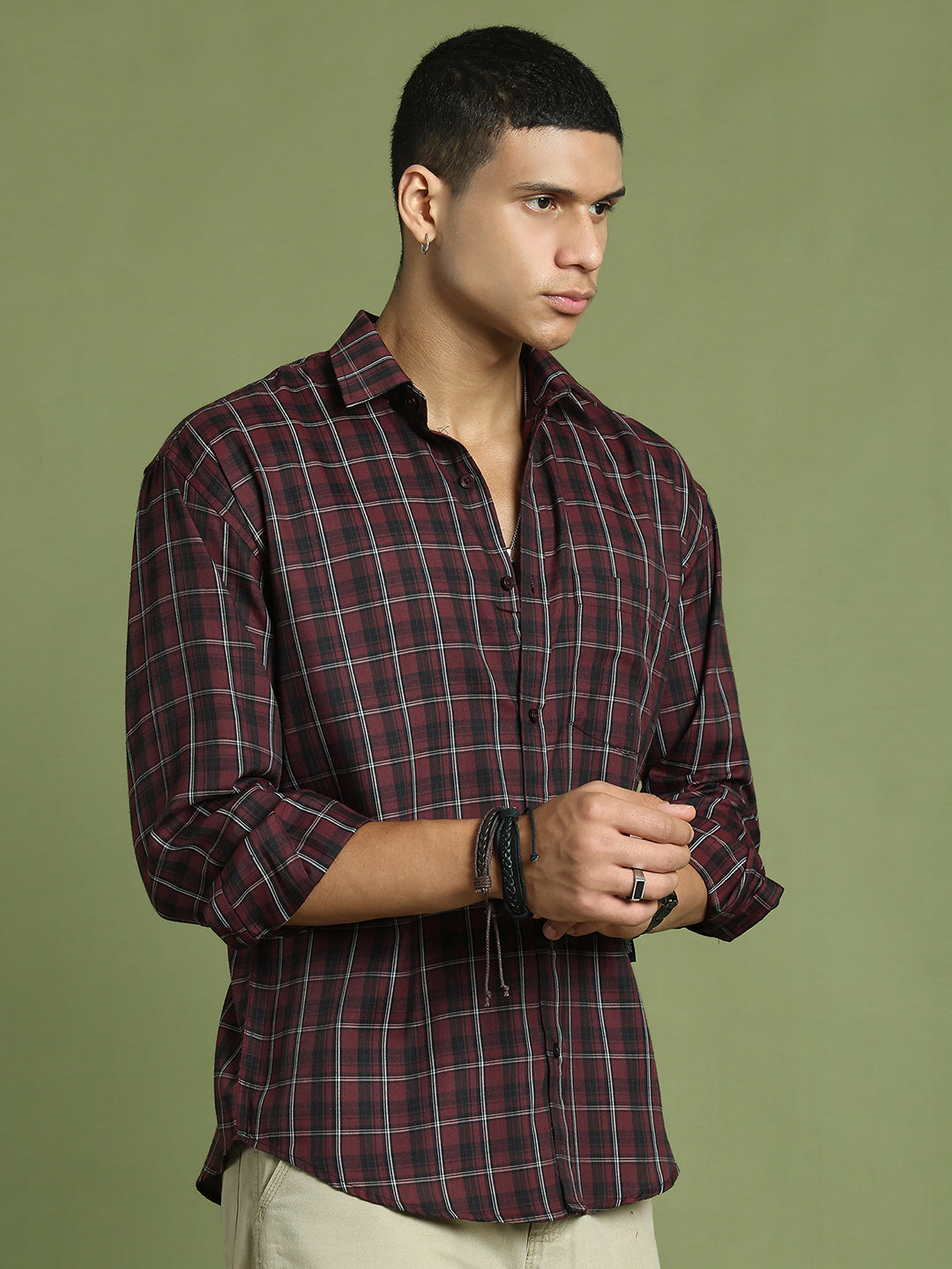 Men's Checked Casual Shirt ( RDSH 004Maroon )