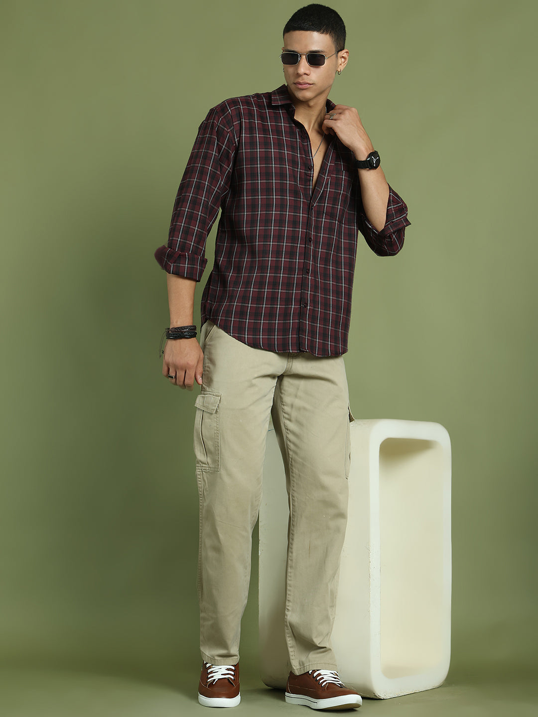 Men's Checked Casual Shirt ( RDSH 004Maroon )