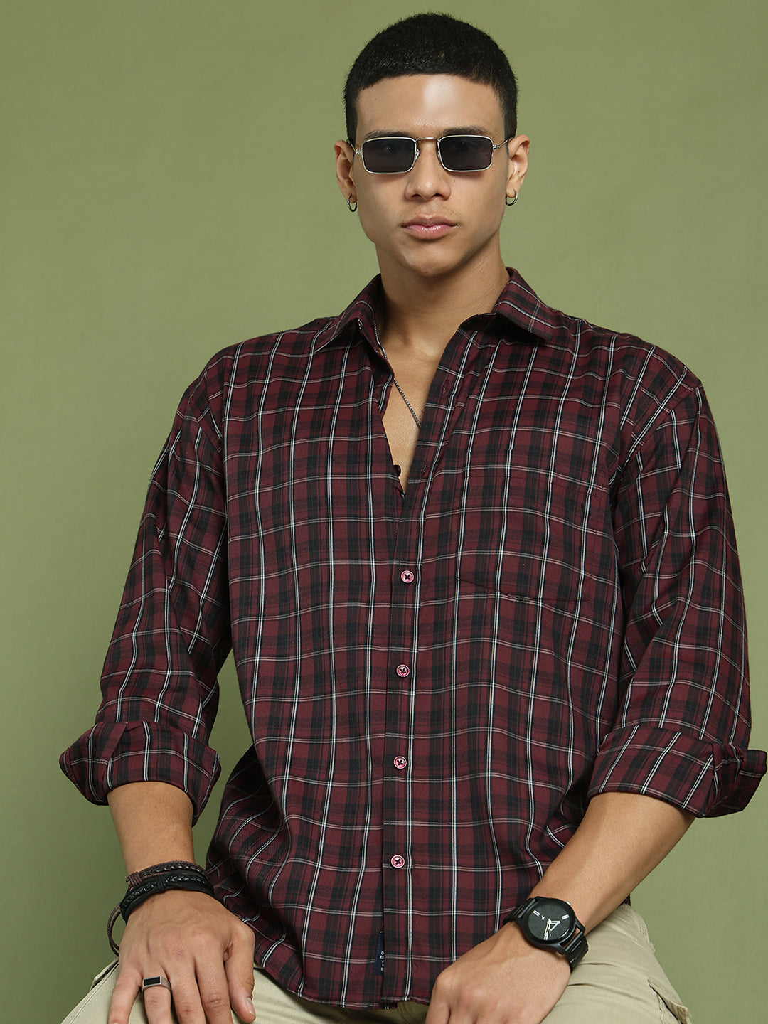 Men's Checked Casual Shirt ( RDSH 004Maroon )