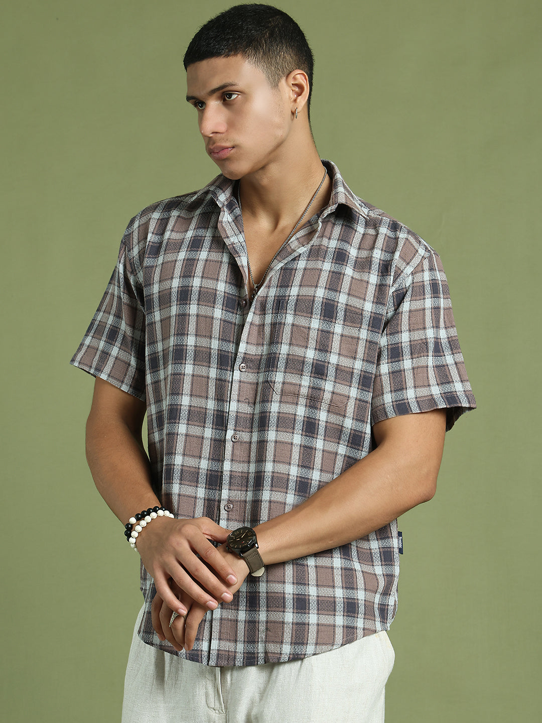 Checked Casual Shirt For Men ( RDSH 005Brown )