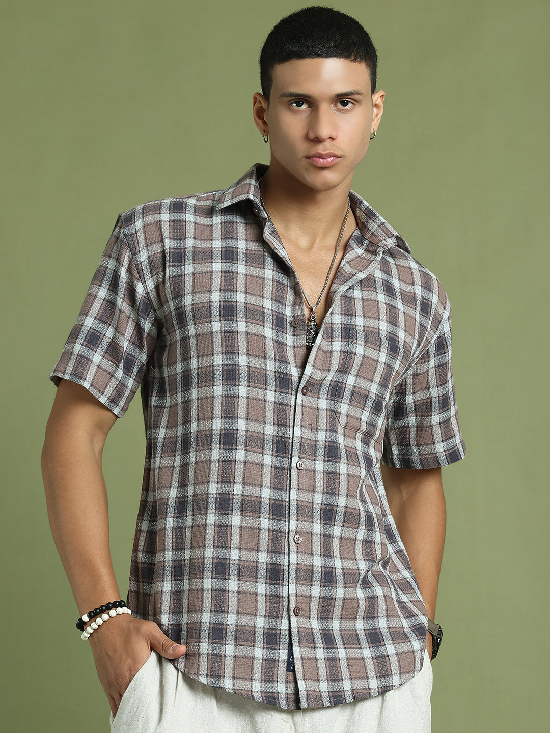 Checked Casual Shirt For Men ( RDSH 005Brown )
