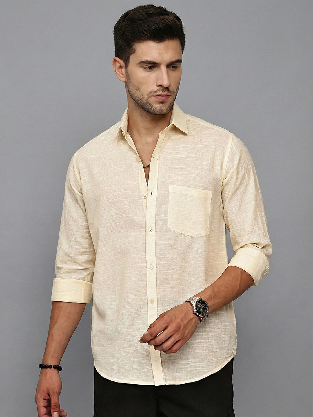 Solid Casual Shirt for Men ( RDSH 006Cream )