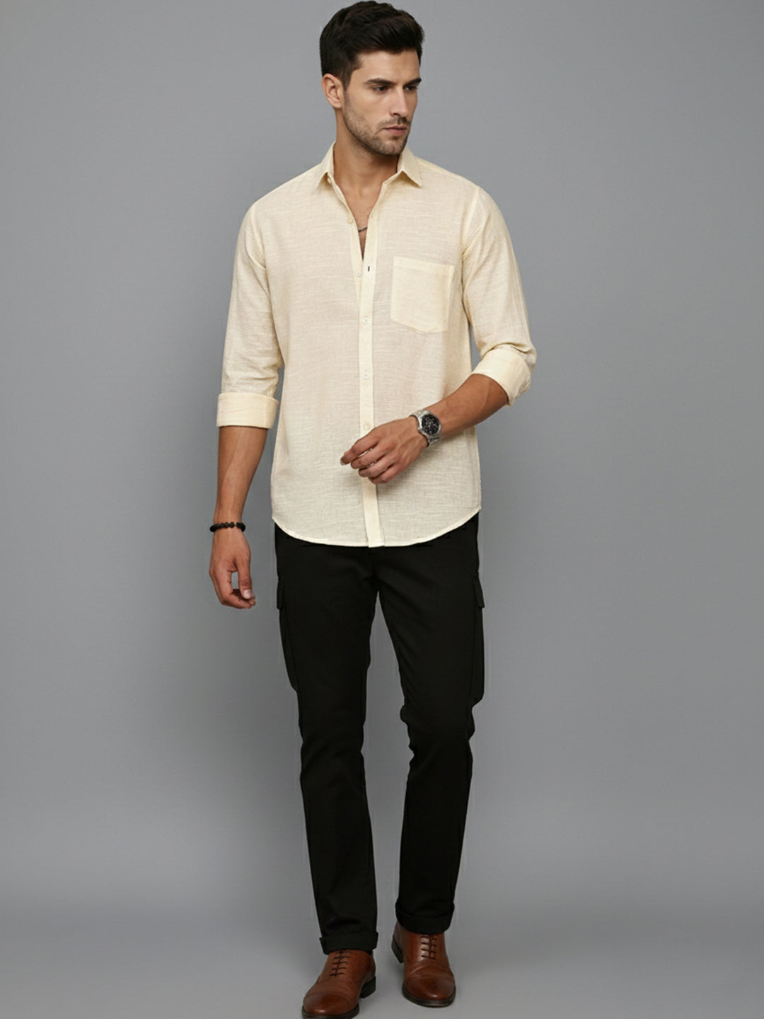 Solid Casual Shirt for Men ( RDSH 006Cream )