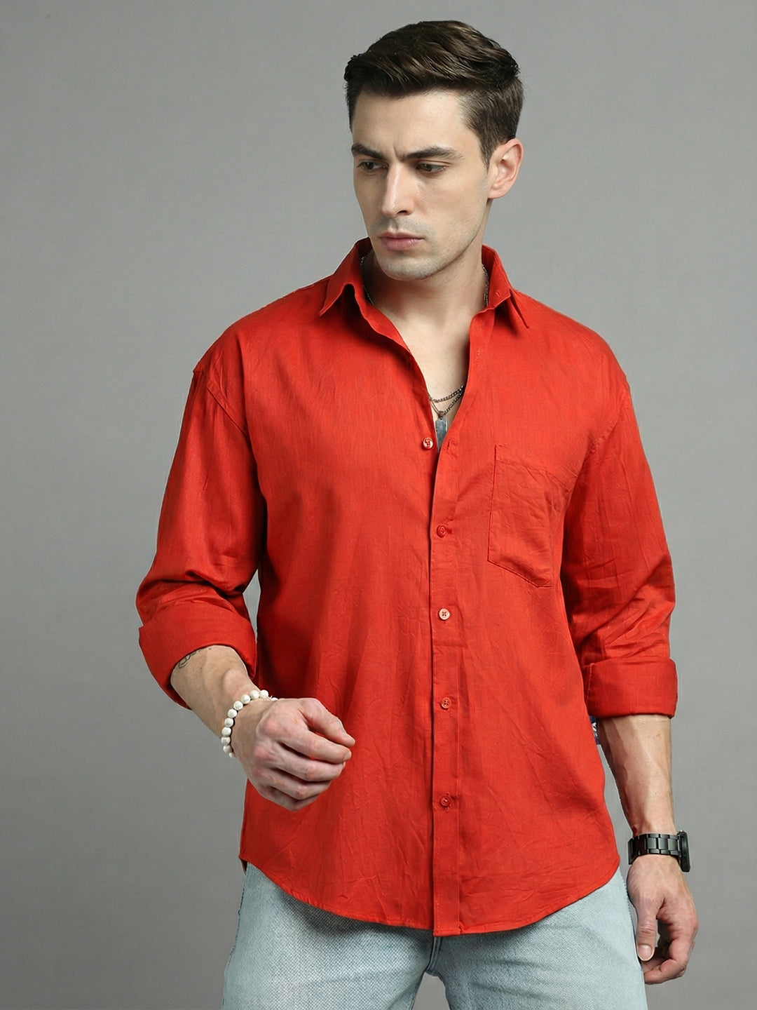 Solid Casual Shirt for Men ( RDSH 006Dark-Orange )