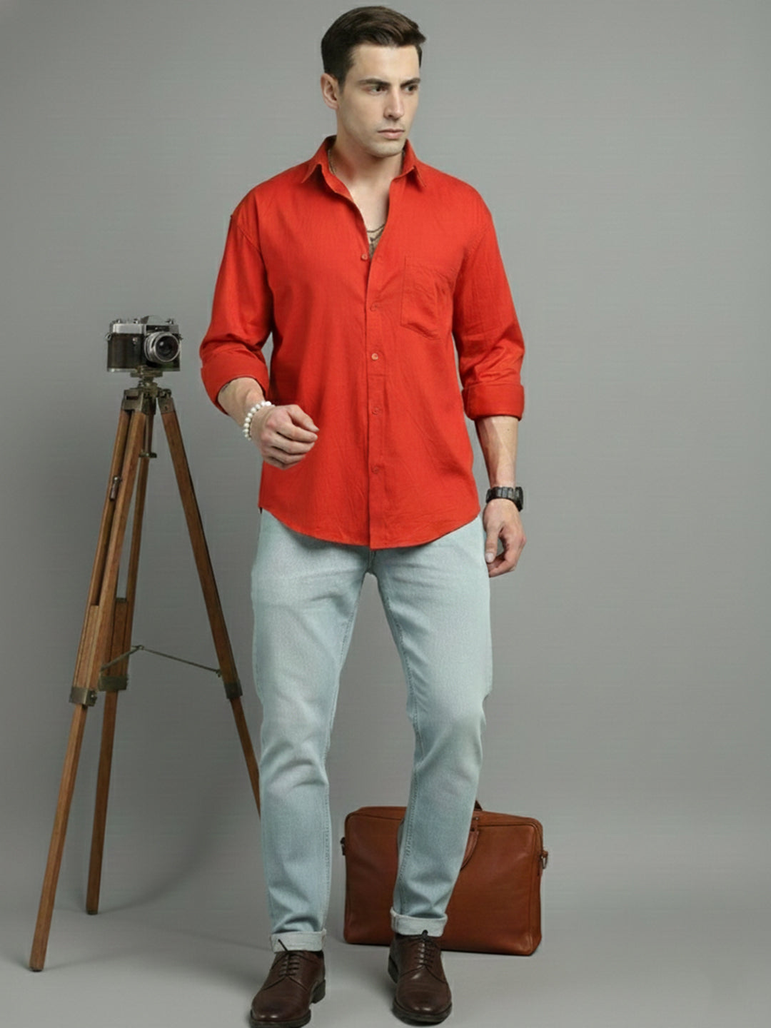 Solid Casual Shirt for Men ( RDSH 006Dark-Orange )