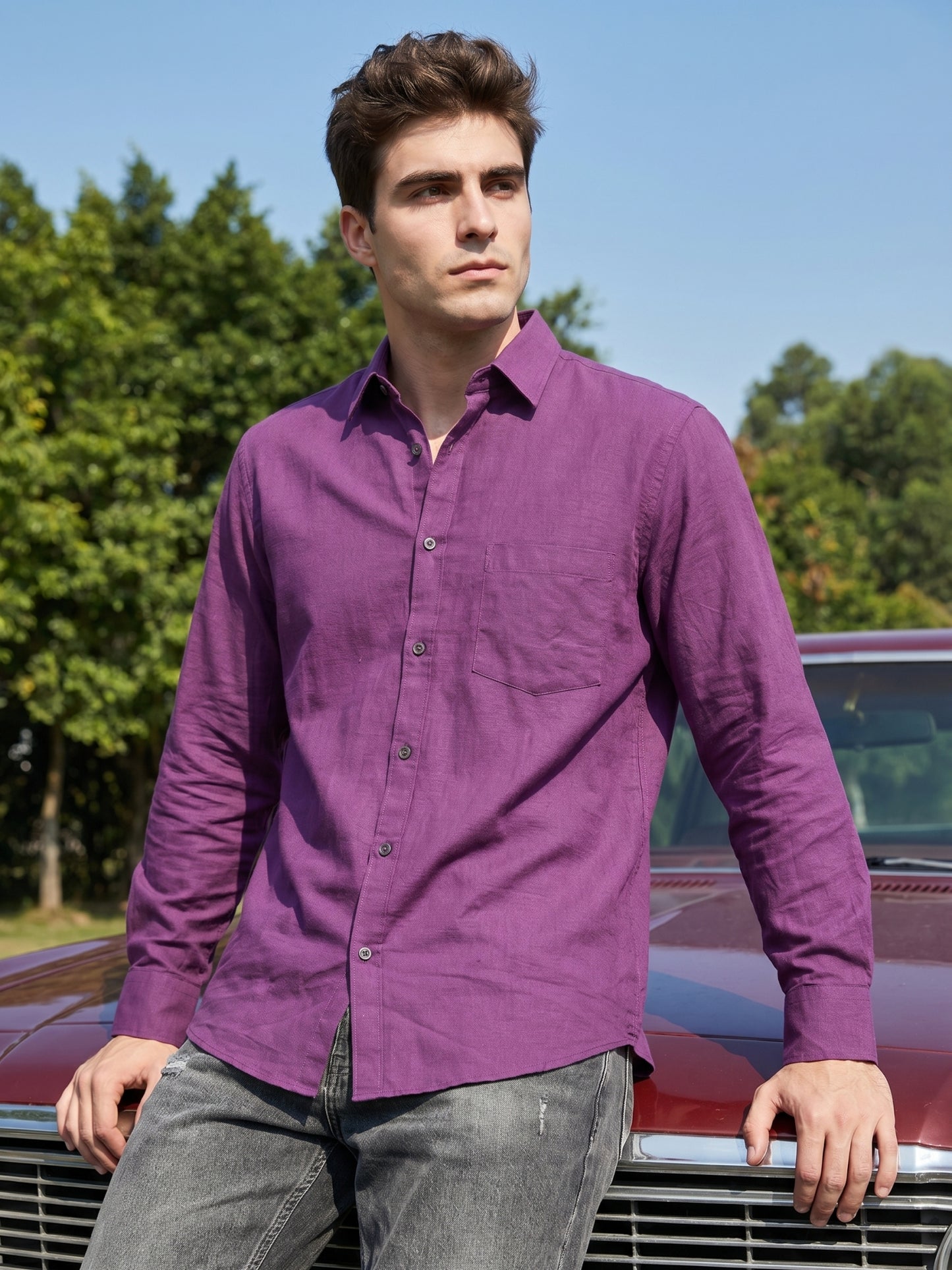 Solid Casual Shirt for Men ( RDSH 006Purple )