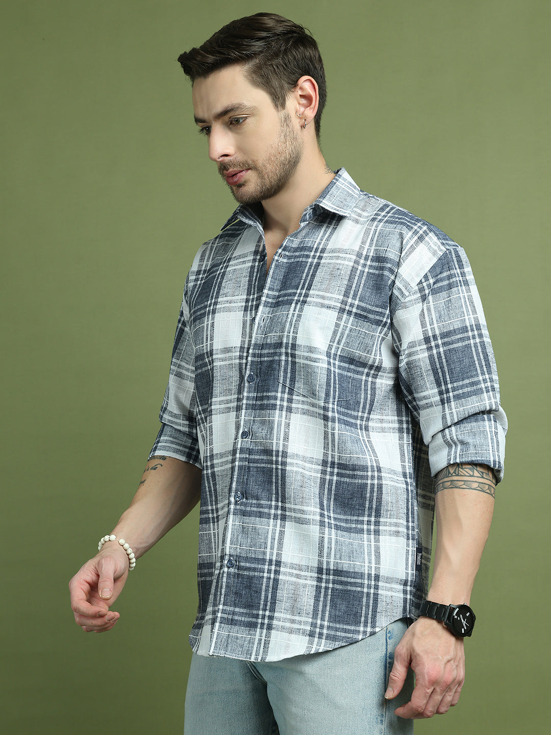 Checked Pure Cotton Casual Shirt for Men ( RDSH 007Blue )