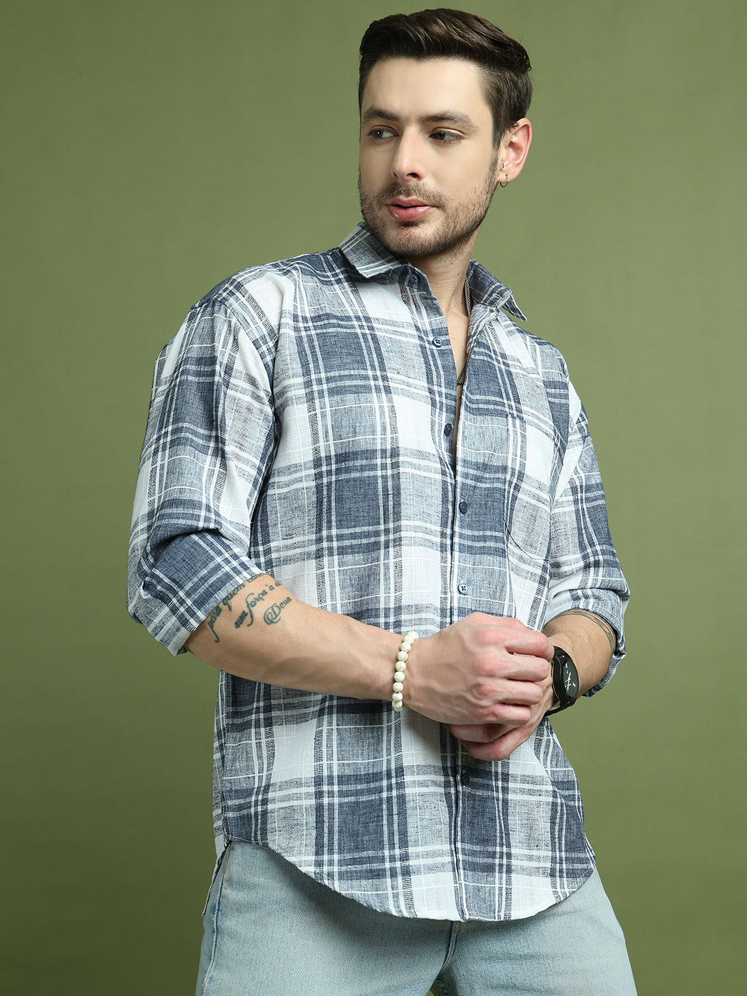 Checked Pure Cotton Casual Shirt for Men ( RDSH 007Blue )
