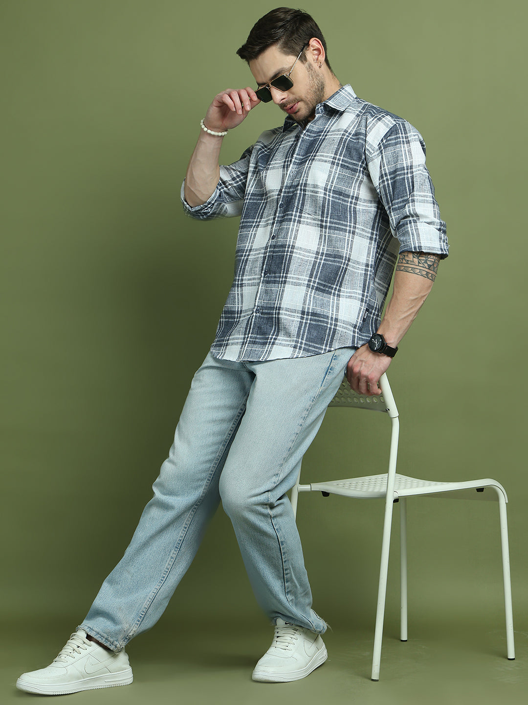 Checked Pure Cotton Casual Shirt for Men ( RDSH 007Blue )