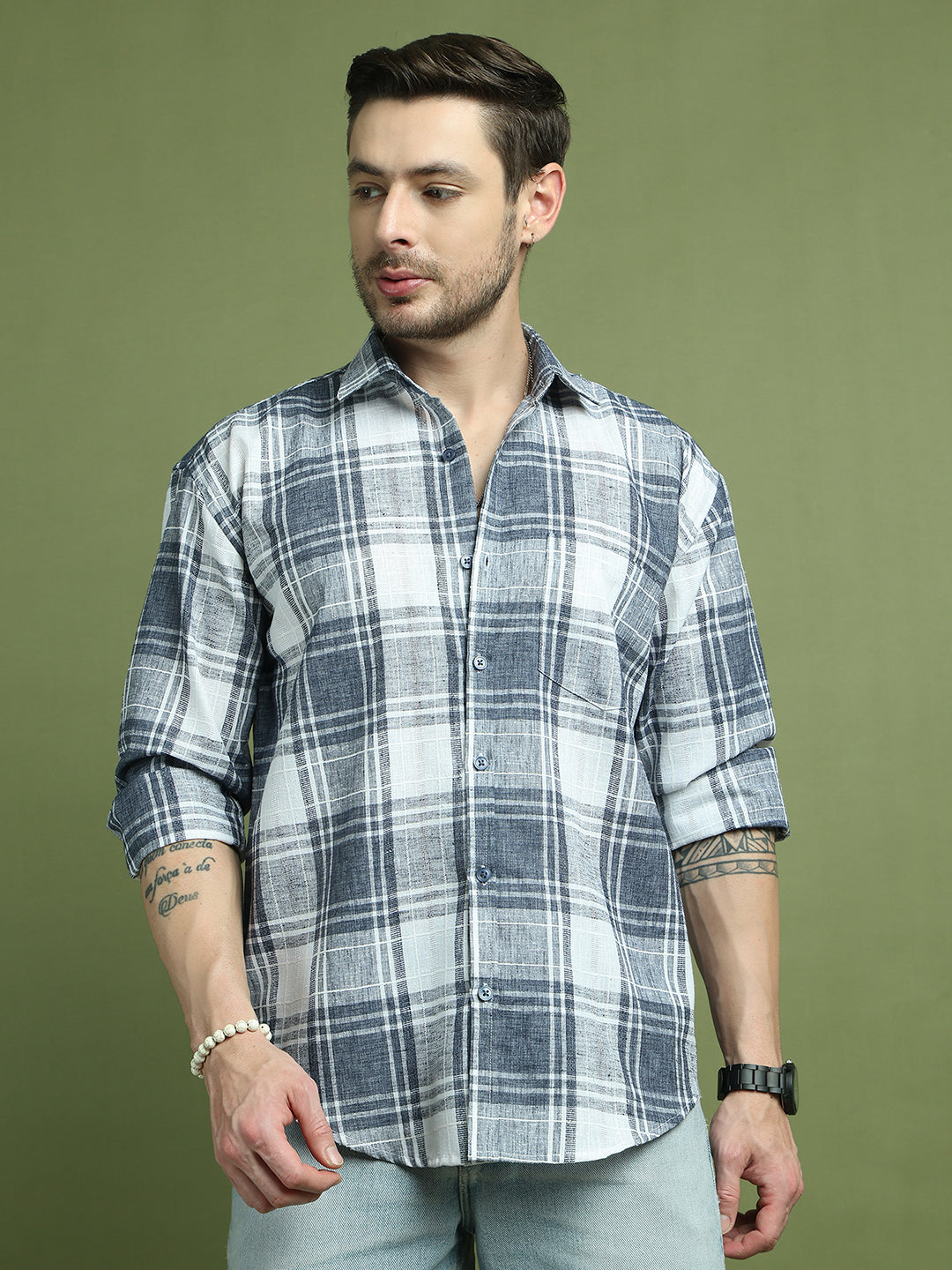 Checked Pure Cotton Casual Shirt for Men ( RDSH 007Blue )