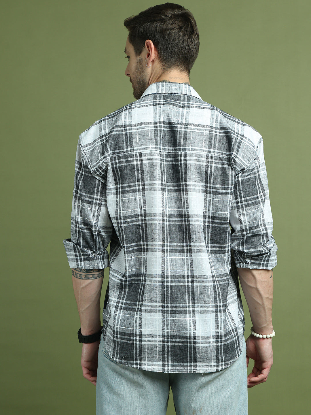 Checked Pure Cotton Casual Shirt for Men ( RDSH 007Grey )