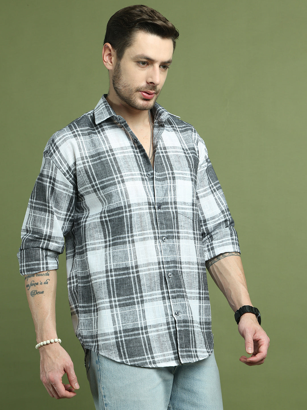 Checked Pure Cotton Casual Shirt for Men ( RDSH 007Grey )