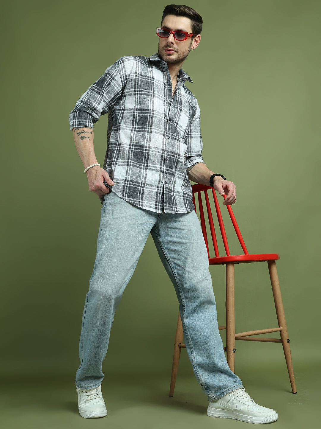 Checked Pure Cotton Casual Shirt for Men ( RDSH 007Grey )
