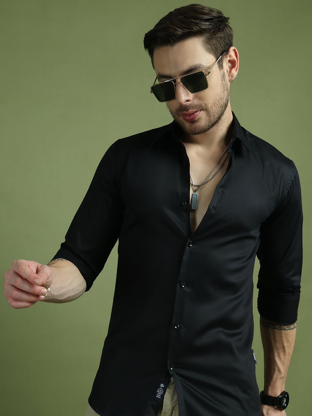 Satin Lycra Solid Casual Shirt for Men ( RDSH 008Black )