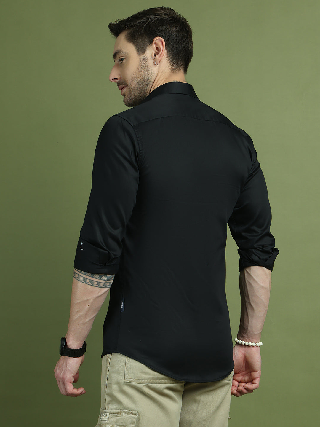 Satin Lycra Solid Casual Shirt for Men ( RDSH 008Black )