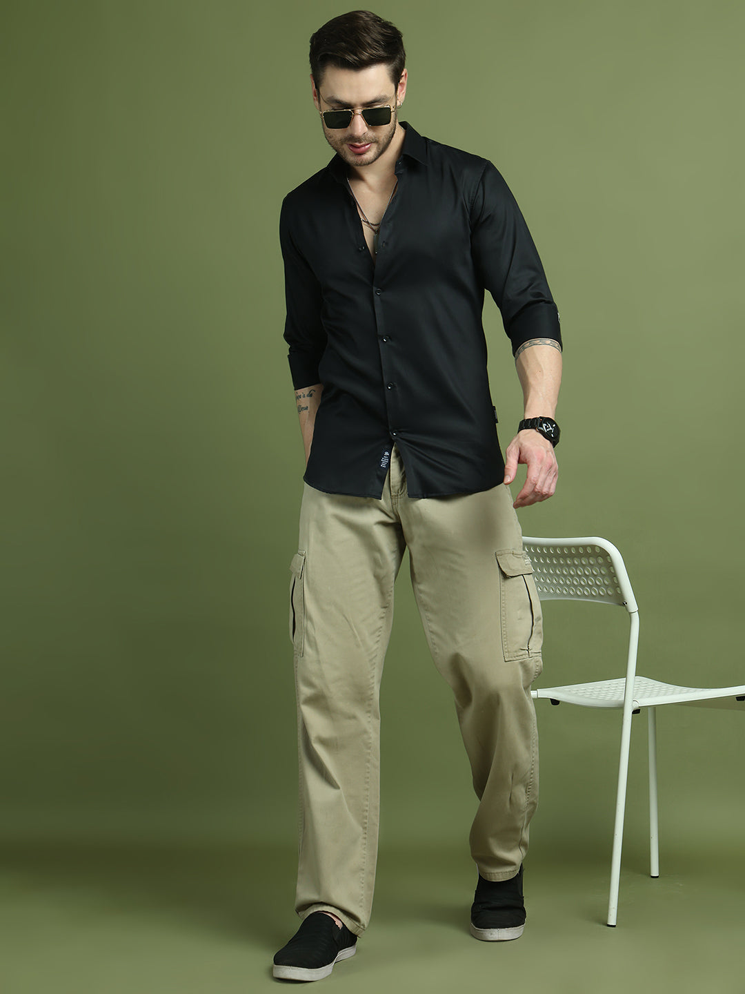 Satin Lycra Solid Casual Shirt for Men ( RDSH 008Black )