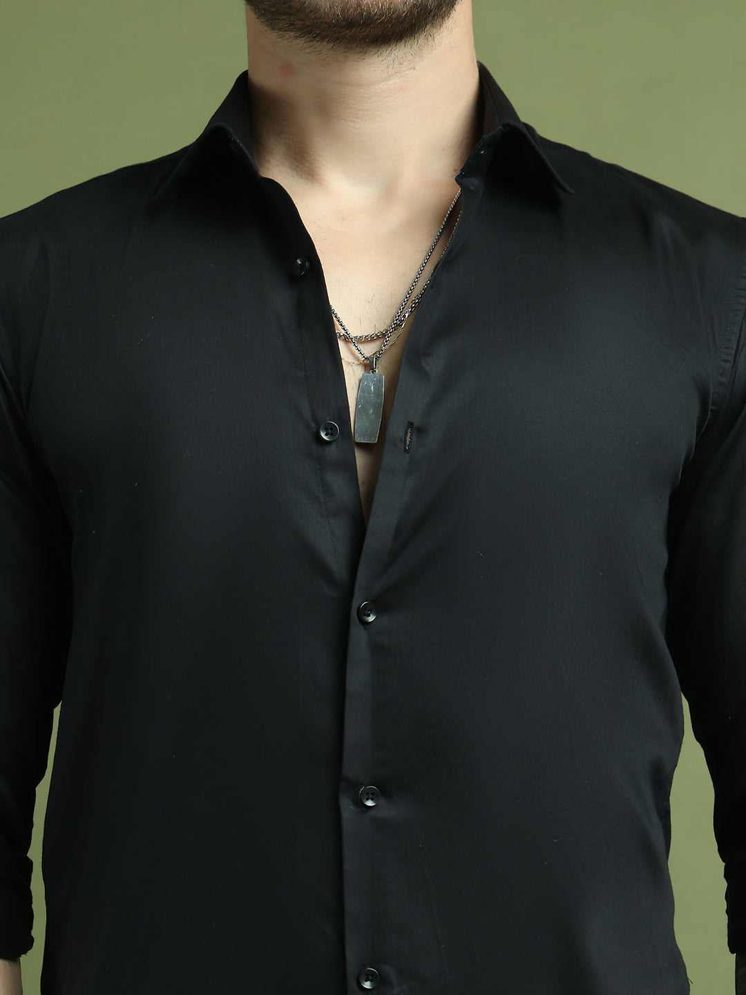 Satin Lycra Solid Casual Shirt for Men ( RDSH 008Black )