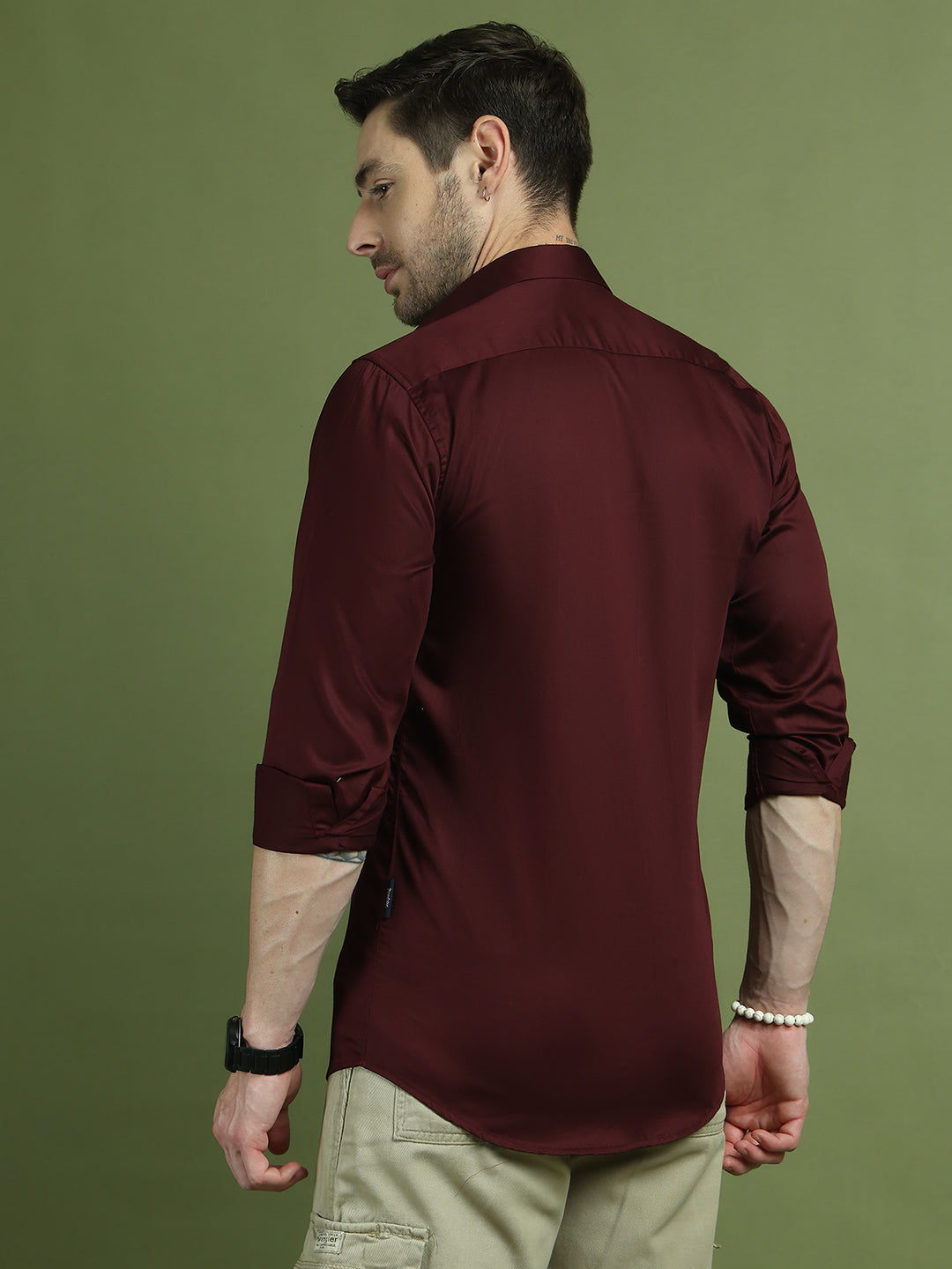 Satin Lycra Solid Casual Shirt for Men ( RDSH 008Maroon )