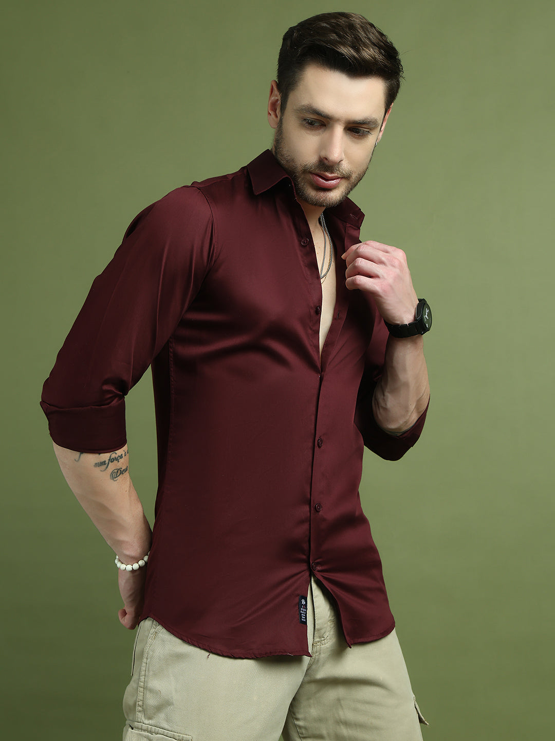 Satin Lycra Solid Casual Shirt for Men ( RDSH 008Maroon )