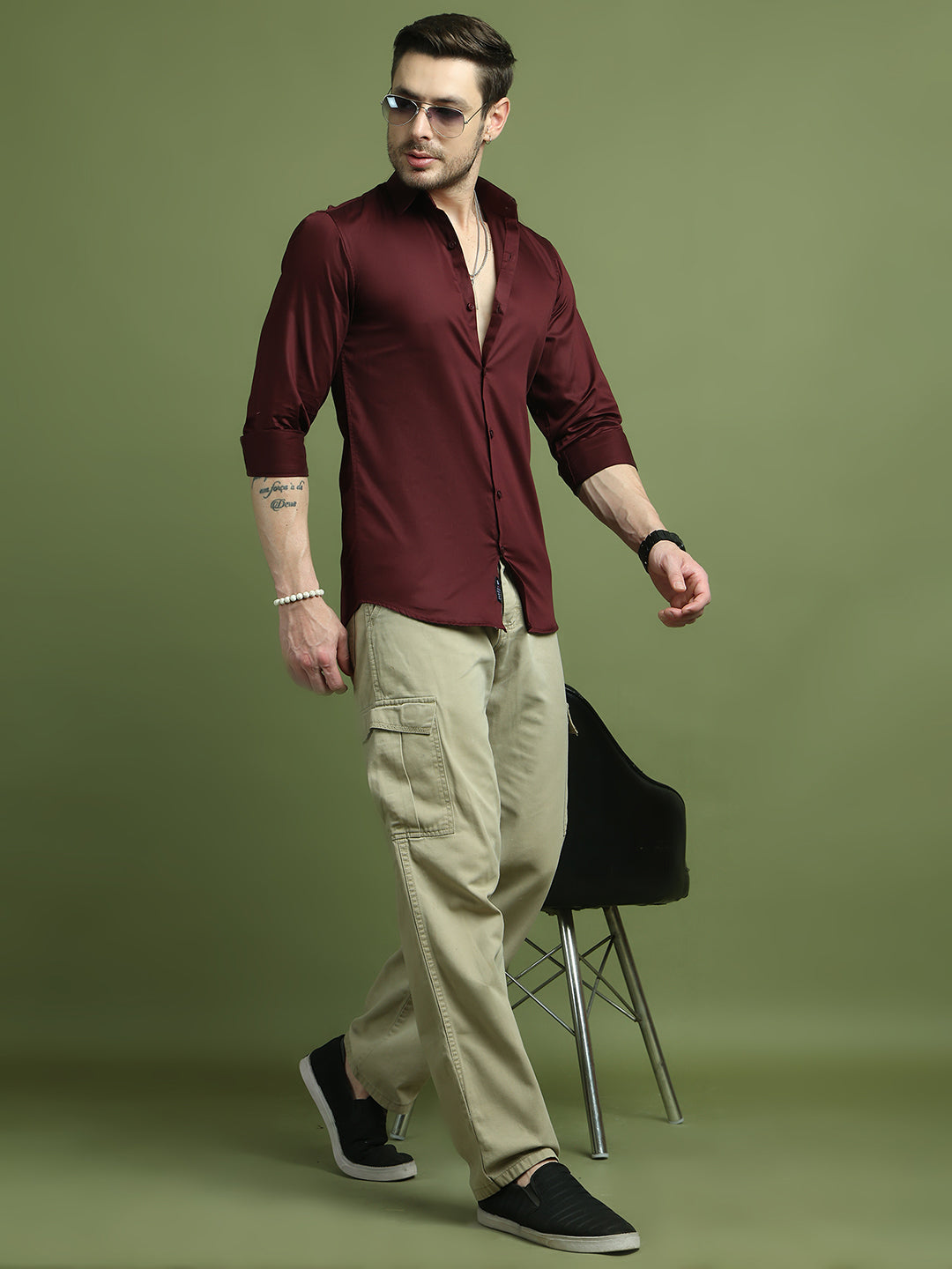 Satin Lycra Solid Casual Shirt for Men ( RDSH 008Maroon )