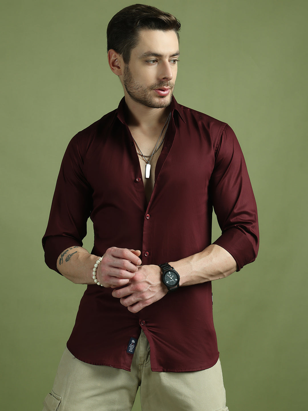 Satin Lycra Solid Casual Shirt for Men ( RDSH 008Maroon )