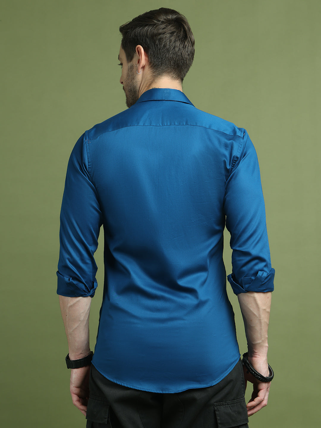 Satin Lycra Solid Casual Shirt for Men ( RDSH 008Peacock )