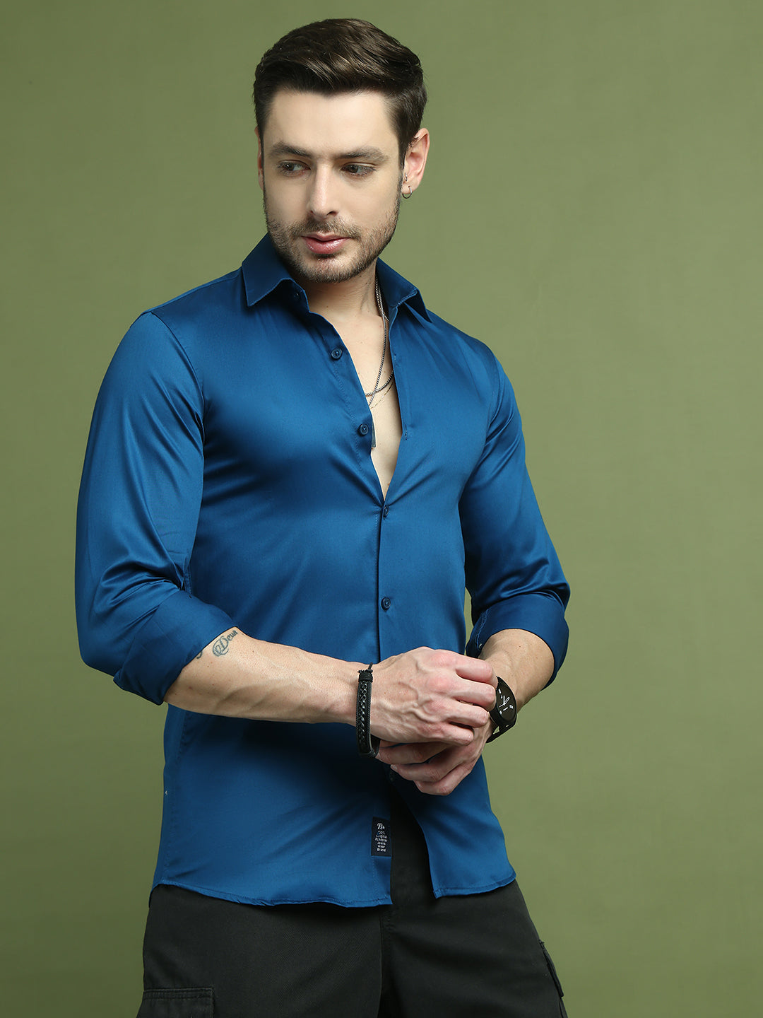 Satin Lycra Solid Casual Shirt for Men ( RDSH 008Peacock )