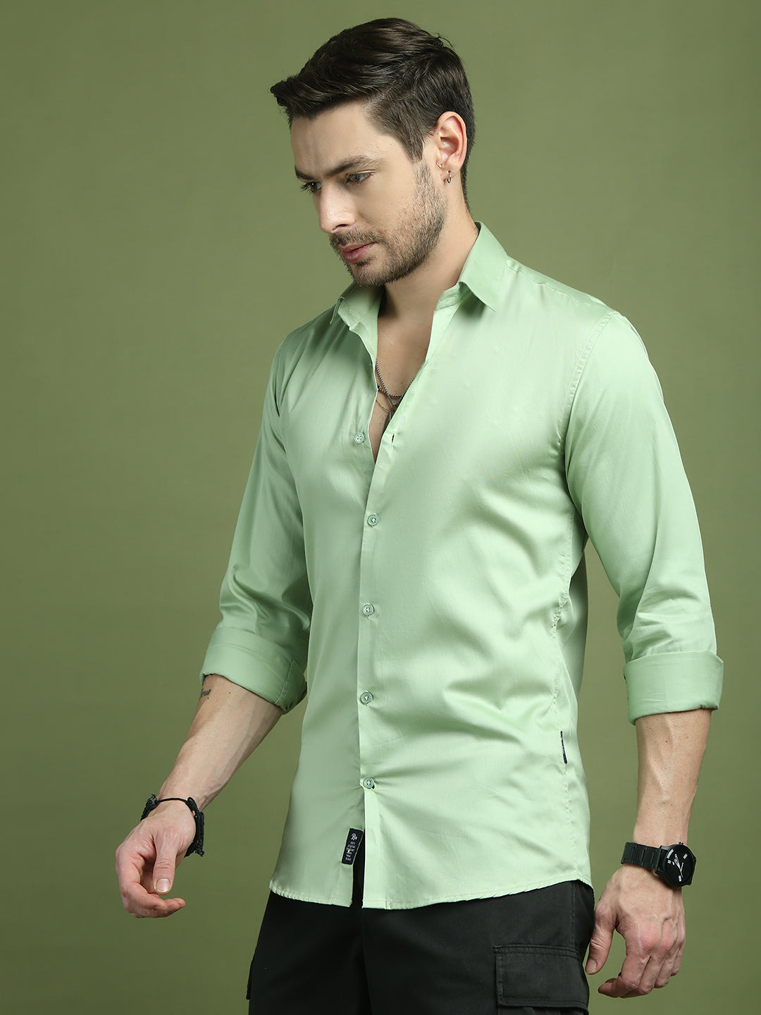 Satin Lycra Solid Casual Shirt for Men ( RDSH 008Pista )