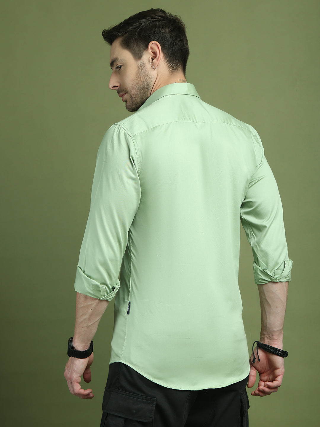 Satin Lycra Solid Casual Shirt for Men ( RDSH 008Pista )