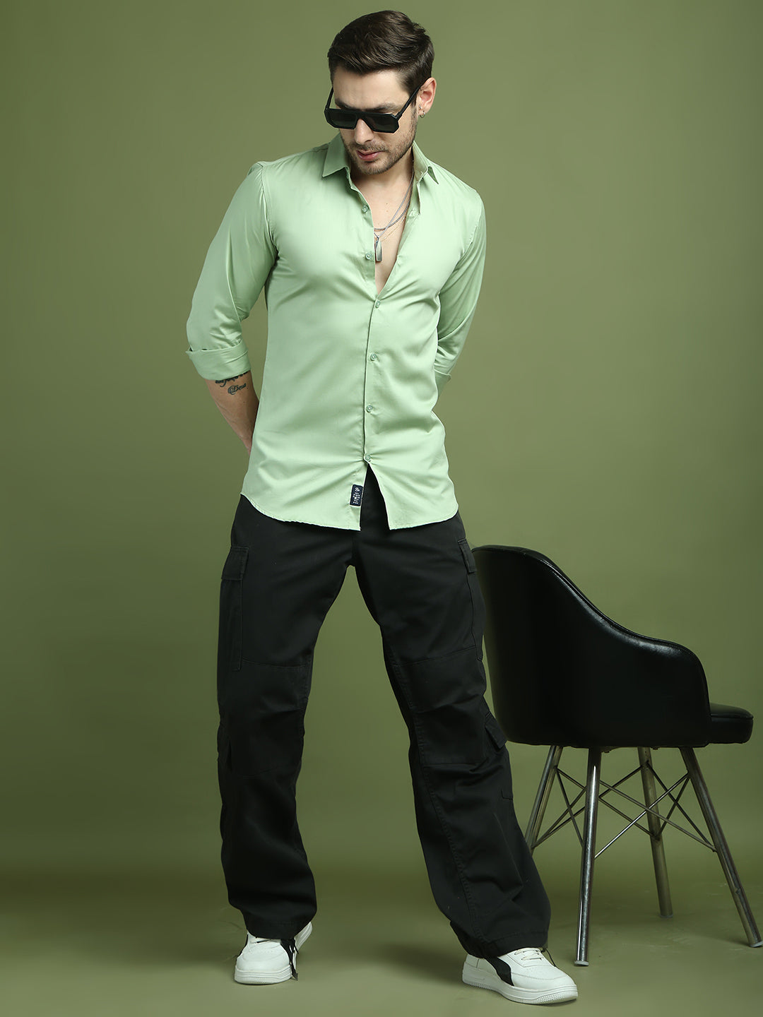 Satin Lycra Solid Casual Shirt for Men ( RDSH 008Pista )