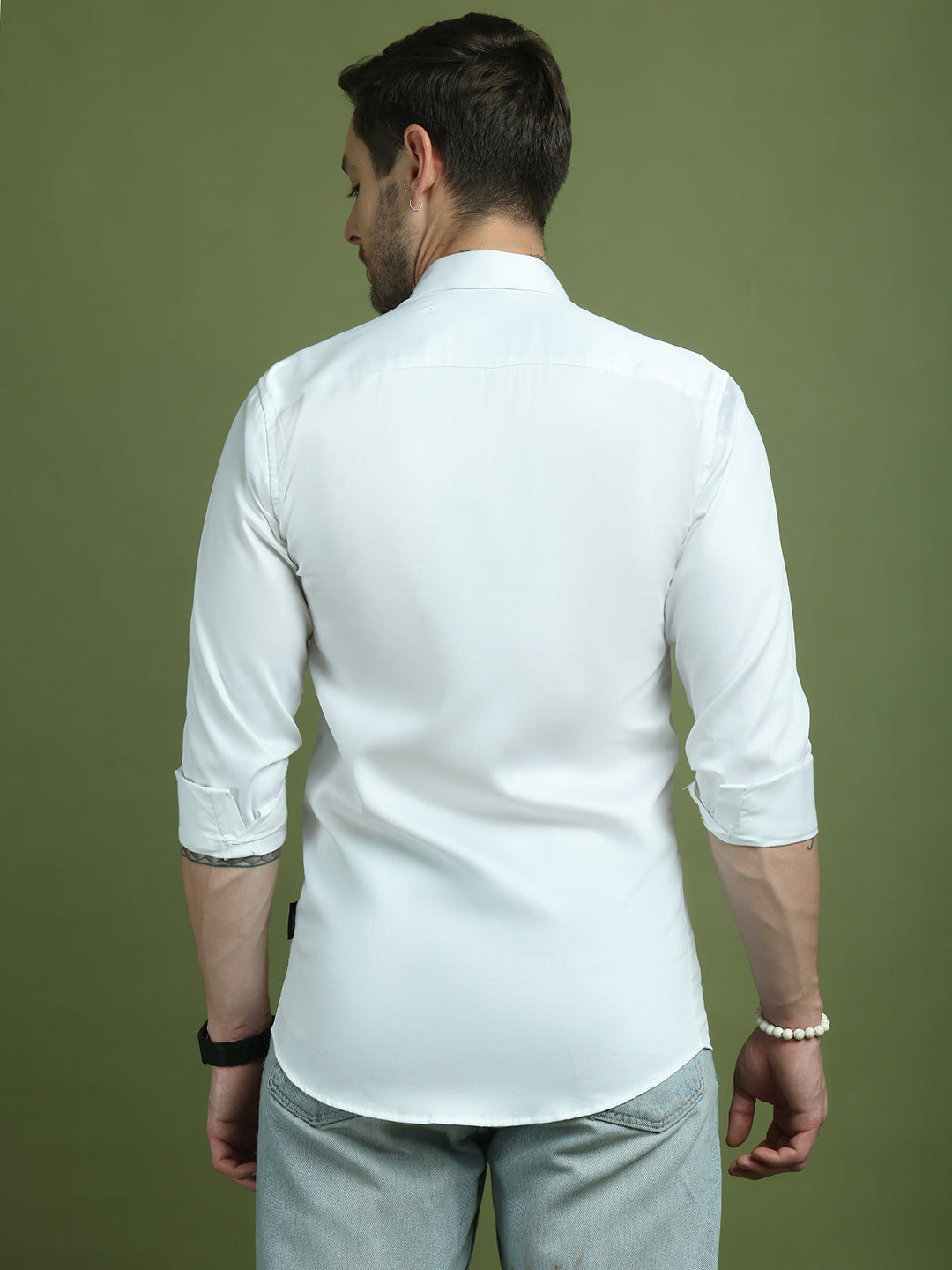 Satin Lycra Solid Casual Shirt for Men ( RDSH 008White )