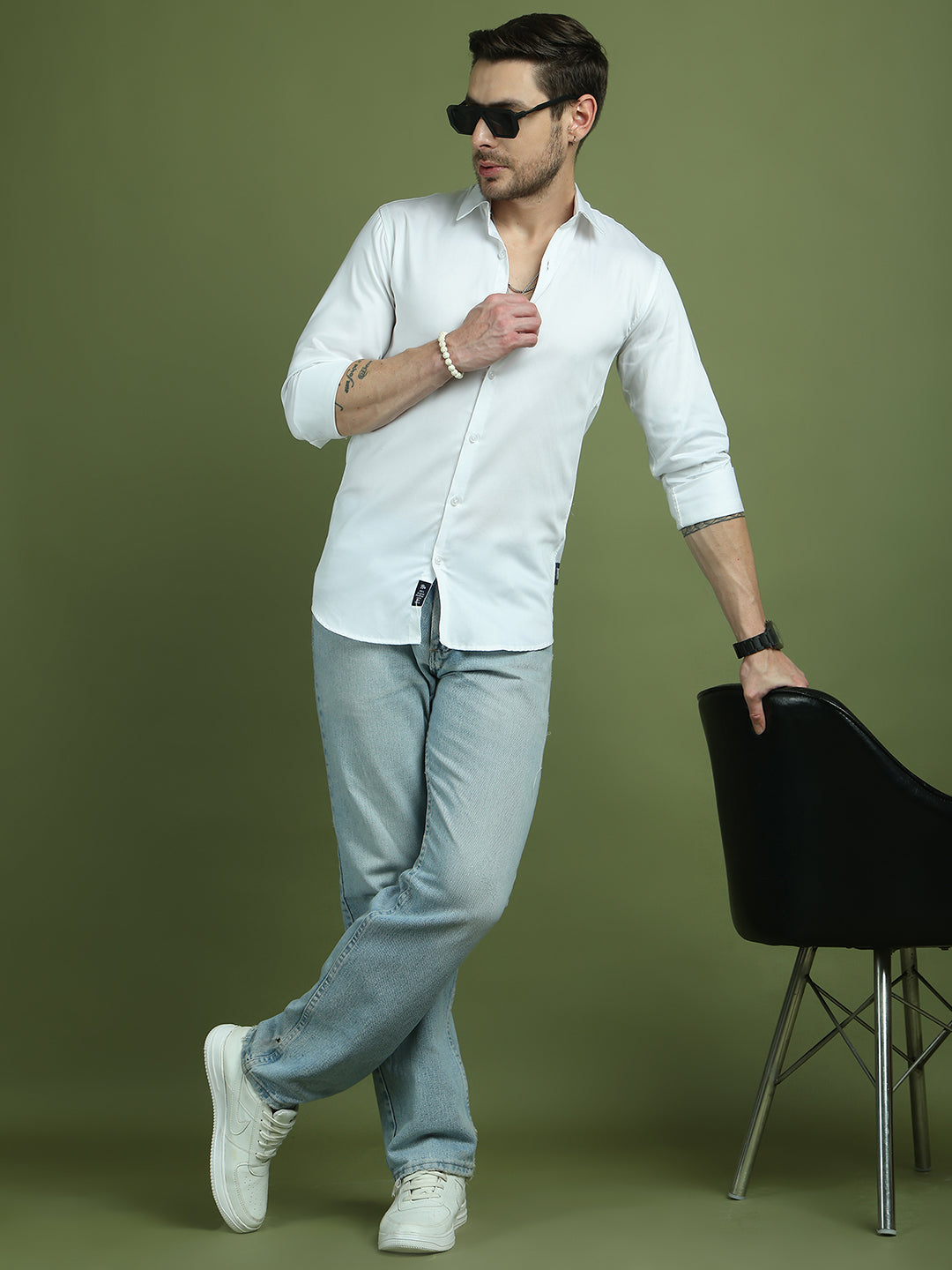 Satin Lycra Solid Casual Shirt for Men ( RDSH 008White )
