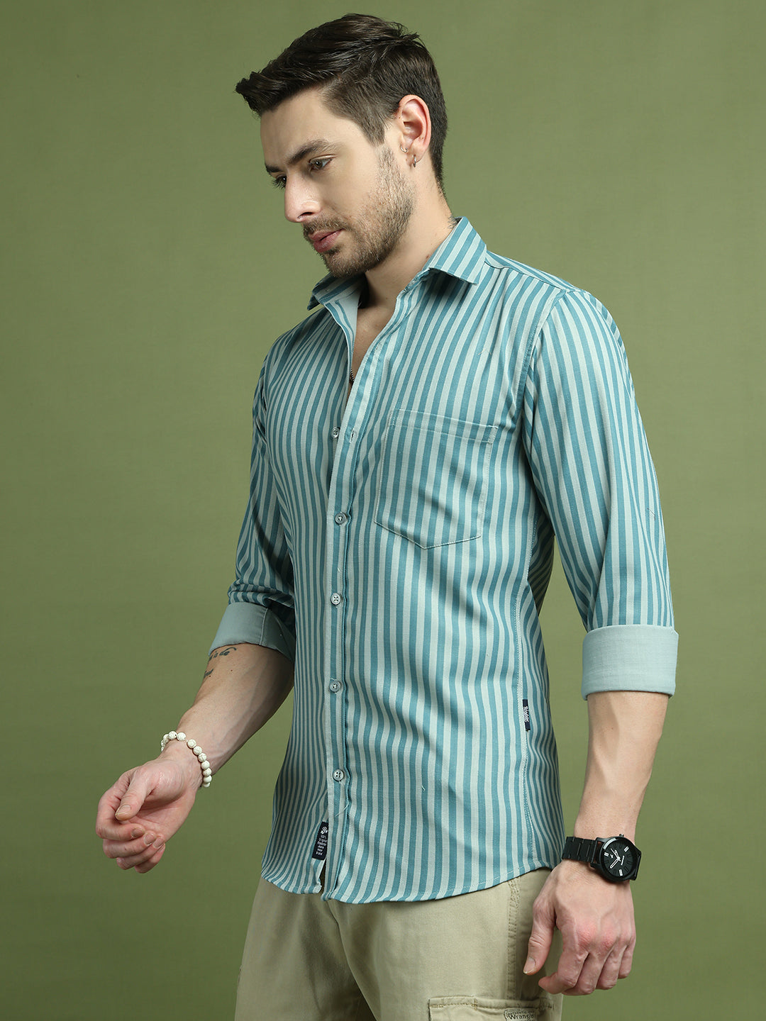 Men's Regular Fit Striped Casual Shirt ( RDSH 009Blue )