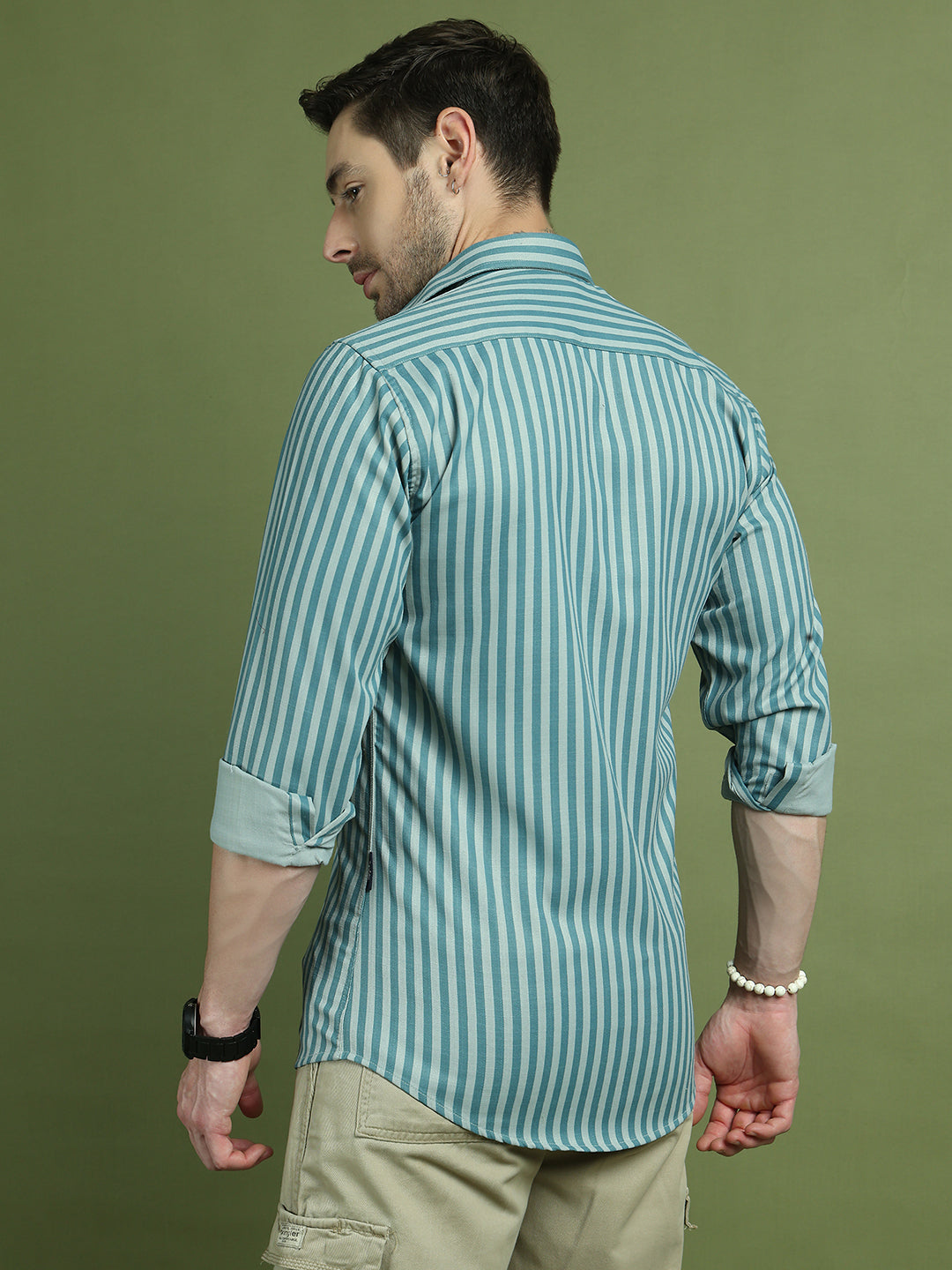 Men's Regular Fit Striped Casual Shirt ( RDSH 009Blue )