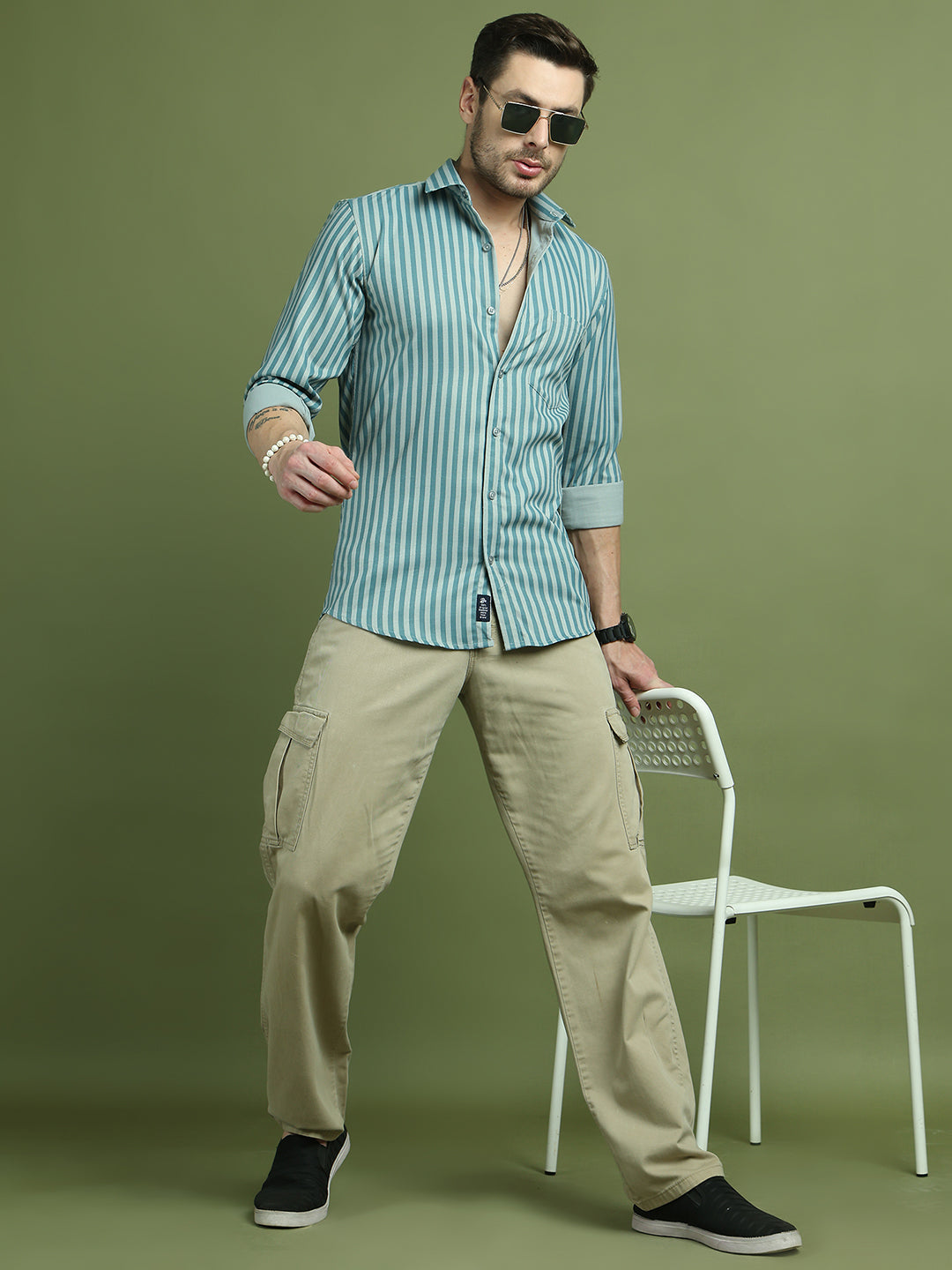 Men's Regular Fit Striped Casual Shirt ( RDSH 009Blue )