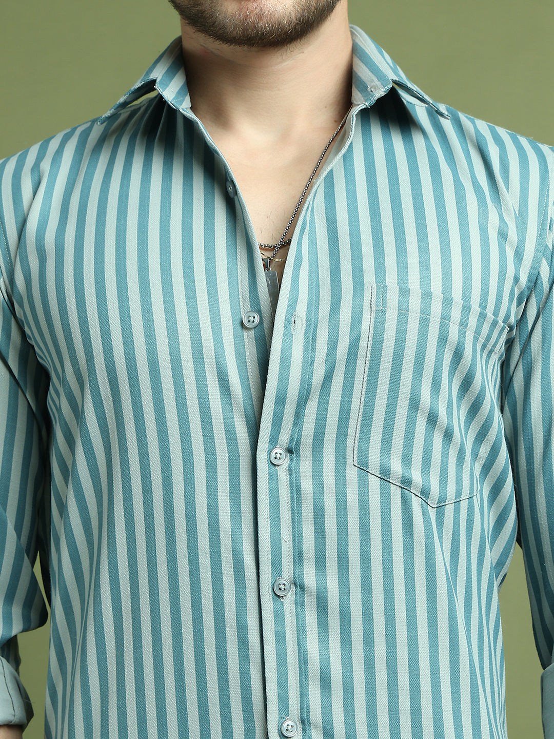 Men's Regular Fit Striped Casual Shirt ( RDSH 009Blue )
